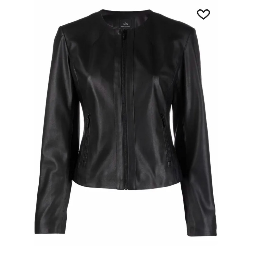 Armani Exchange Black Leather Jacket with Sleek Fit